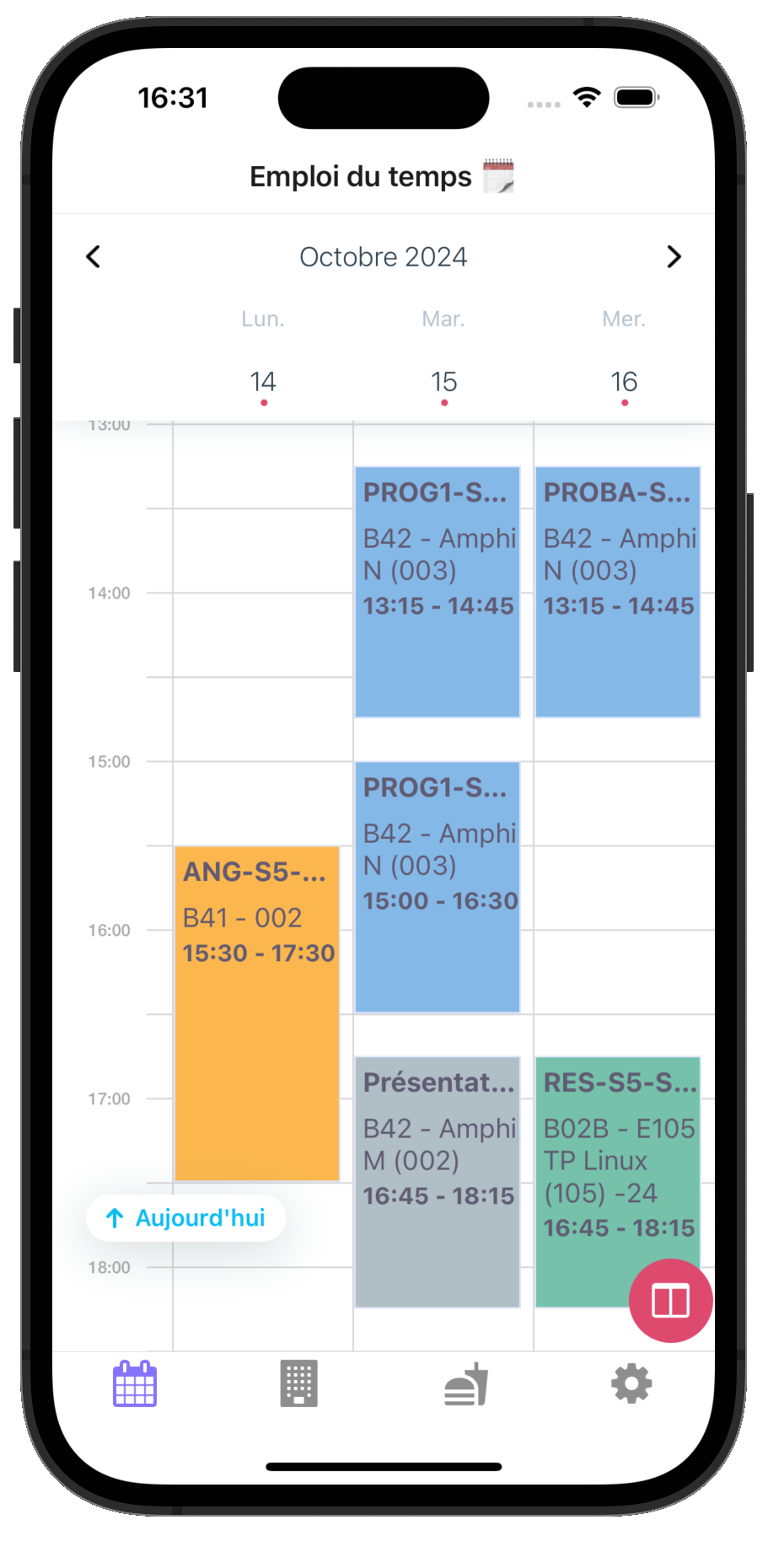 Aperçu de la fonctionnalité Calendrier optimisé dans l'application EntMini