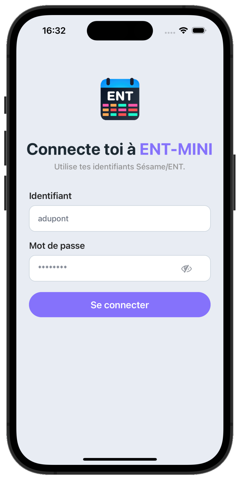 Aperçu de la fonctionnalité Connexion Simple dans l'application EntMini